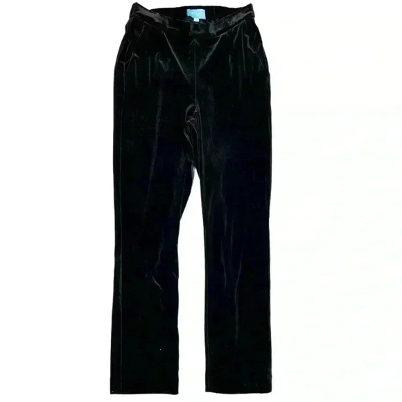 {Draper James} Black Velvet Elastic Waist Loose Pull On Trousers Dress Pants - Picture 3 of 5